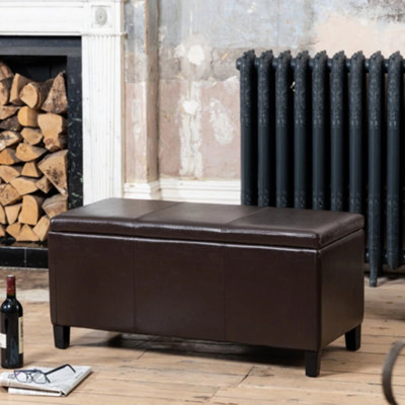 Image of Davenport Bonded Leather Storage Ottoman - Brown