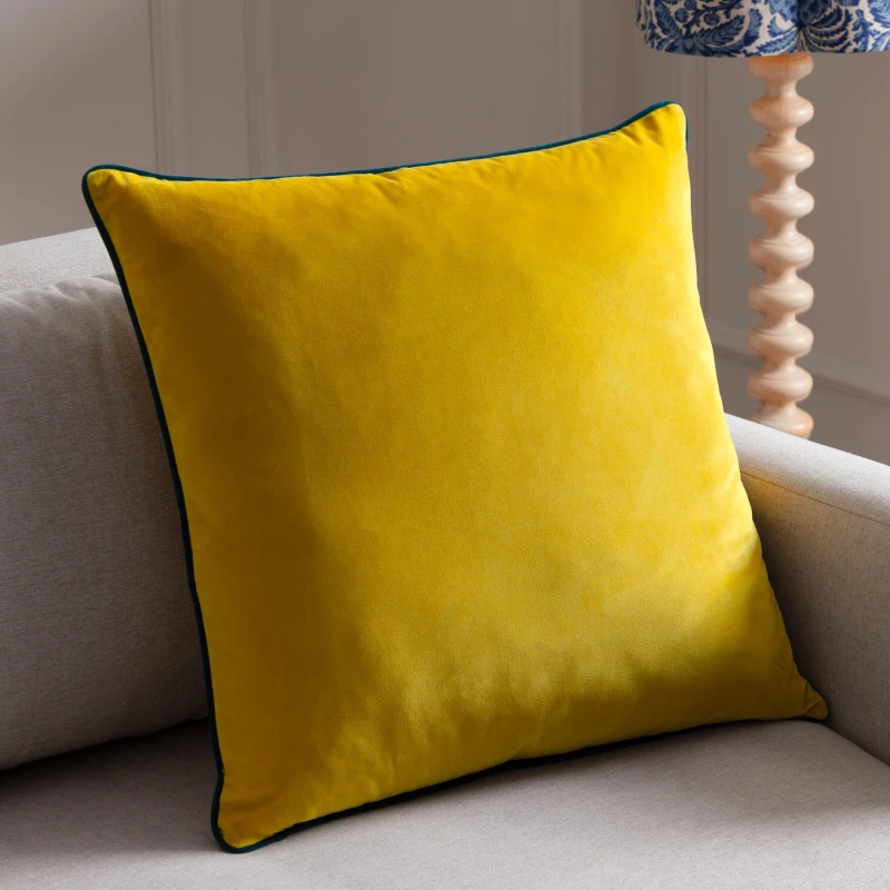Image of Furn Furn Meridian Velvet Cushion in Yellow Size: 45cm x 45cm Yellow 45cm x 45cm Unisex 5025532353511