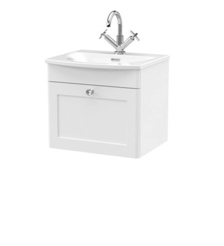 Image of NUIE Nuie - Classique Wall Hung 1-Drawer Vanity Unit with Curved Basin 500mm Wide - Satin White CLC191J