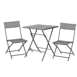 Image of Outsunny Rattan Garden Furniture Bistro Set Outdoor Patio Coffee Set 2 Wicker Weave Folding Chairs and 1 Square Table (Grey)
