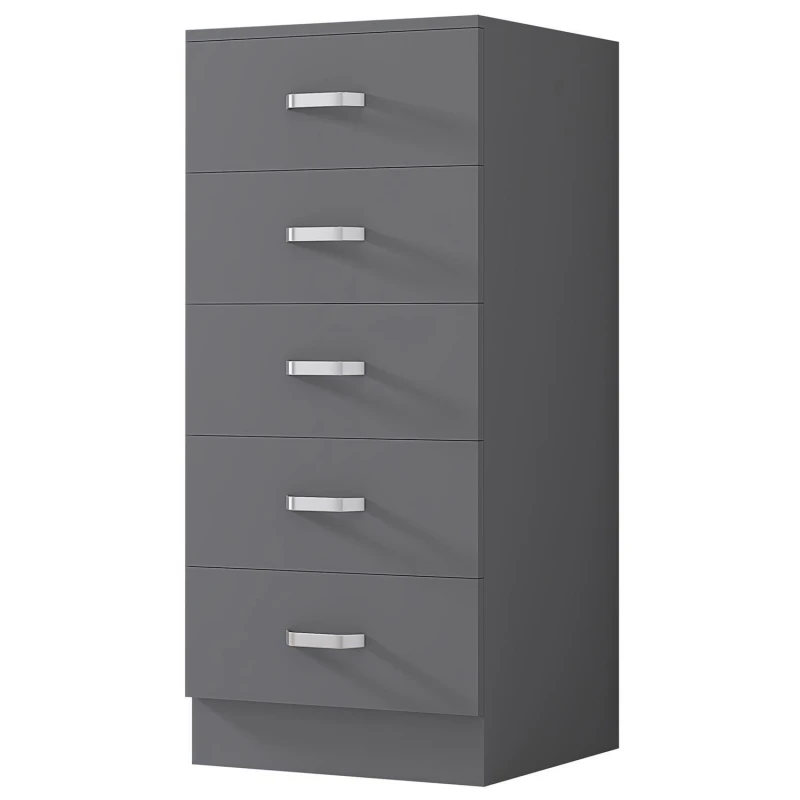 Image of FWStyle FWStyle Grey 5 Drawer Chest Of Drawers Metal Handles Tall Slim Grey One Size Unisex 5056413127853