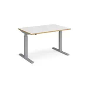 Image of Height Adjustable Desk Rectangular Desk 1200mm White/Oak Tops With Silver Frames 800mm Depth Elev8 Touch