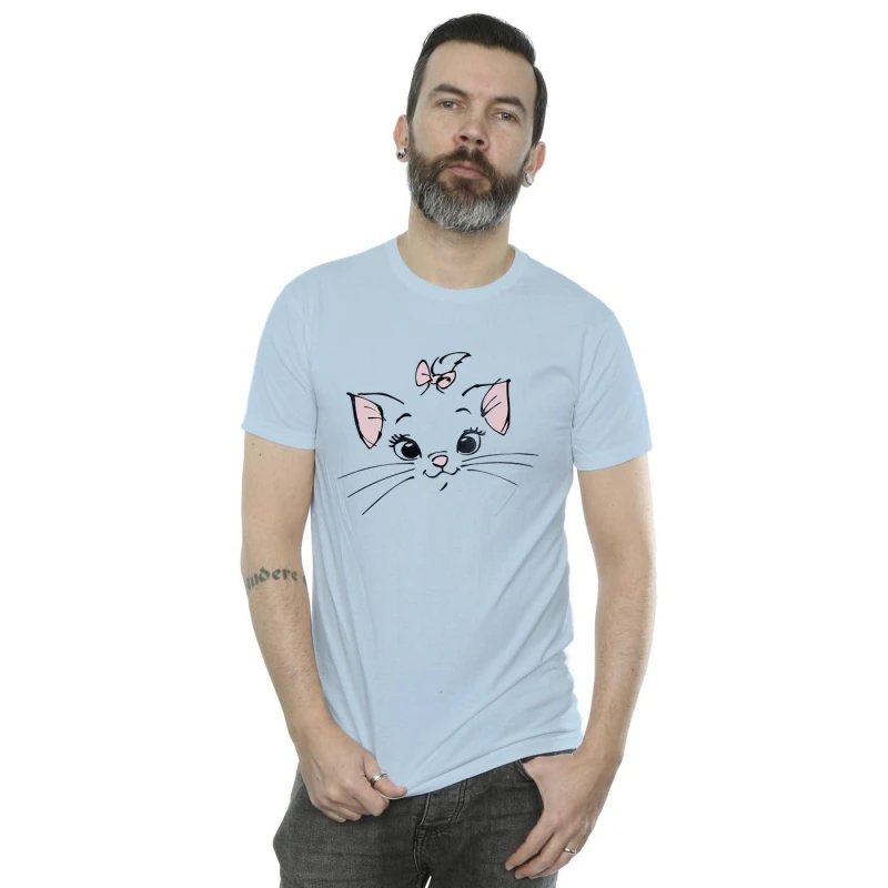 Image of Disney Men Classics Marie Face Pocket T-Shirt in Baby Blue Size: Small Baby Blue S Male 5059934138513