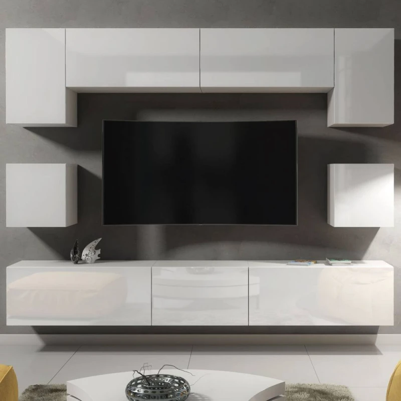 Image of Creative Furniture Panorama Wall TV Unit - White with Gloss Doors White Unisex