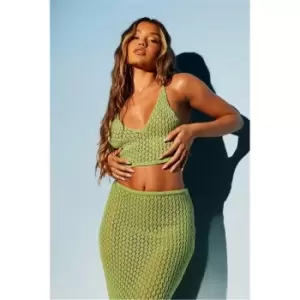 Image of I Saw It First Lime Green Crochet Halterneck Bralet With Lace Up Back Co-Ord - Green