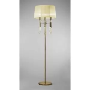 Image of Floor lamp Tiffany 3+3 bulbs E27+G9, antique brass with cream lampshade & transaparent crystal