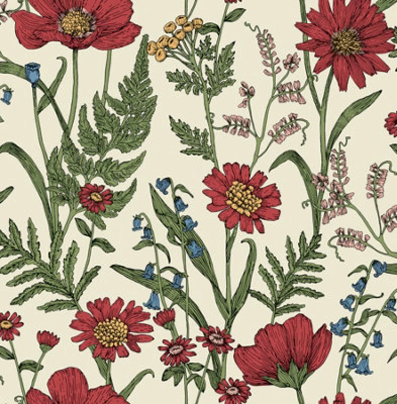Image of FINE DECOR Fine Decor - Wild Meadow Cream Red Wallpaper Floral Flowers Leaves Paste The Wall WL-FD43335