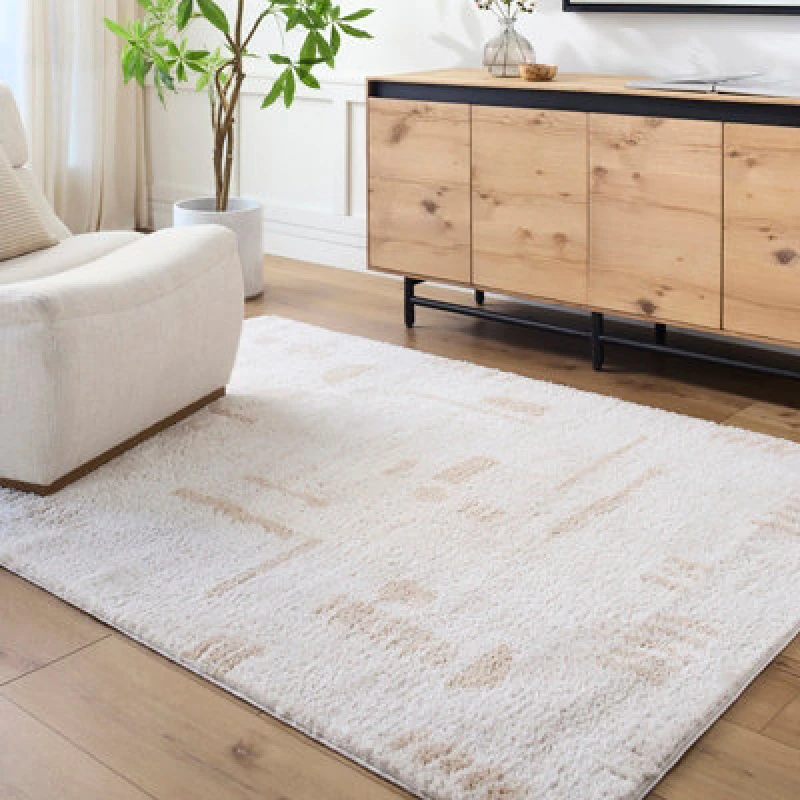 Image of Livabliss Machine Washable Modern Shaggy Beige Soline Area Rug 200 X 275cm - Easy Care, Non Shedding, Ideal For Living Room & Bedroom