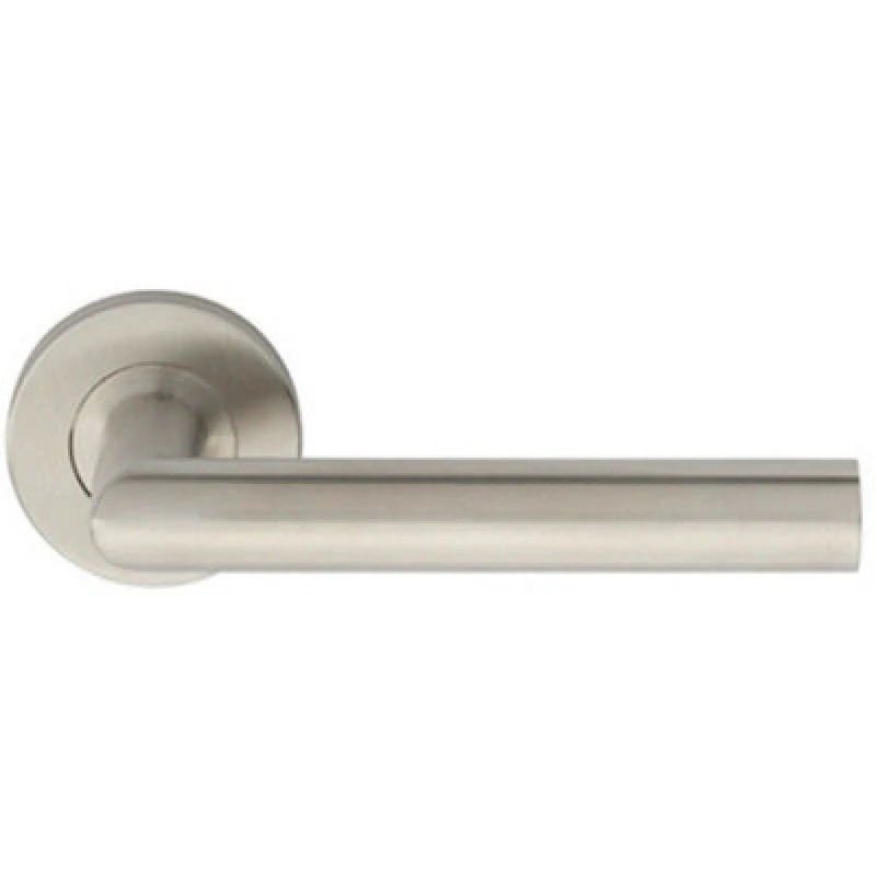 Image of Loops PAIR Straight Mitred Bar Handle on Round Rose Concealed Fix Satin Steel Metallics