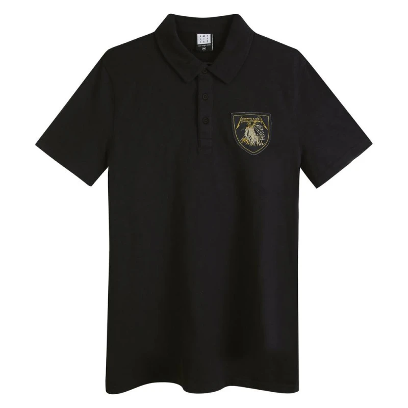Image of Amplified Mens And Justice For All Metallica Polo Shirt in Black Size: Small Black Male S