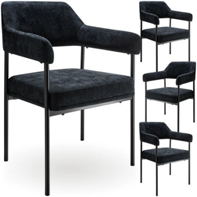 Image of Tectake Set Of 4 Armchair Doe - Durable Fabric, Black Powder-Coated Legs, 120 Kg Load, 58 X 62 X 85cm - Woven Fabric Black/black