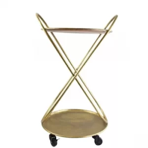 Image of Round Antique Gold Serving Trolley on Castors 78cm Tall