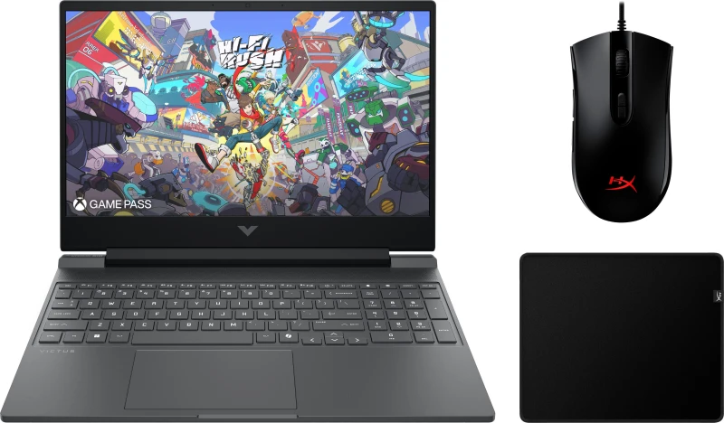 Image of HP Victus 15-fa2300na 15.6" Gaming Laptop - NVIDIA GeForce RTX 4050, Intel Core i5, 512GB SSD - With HyperX Pulsefire Core Gaming Mouse and HyperX
