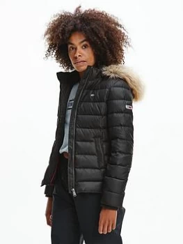 Image of Tommy Jeans Faux Fur Hooded Padded Down Jacket - Black