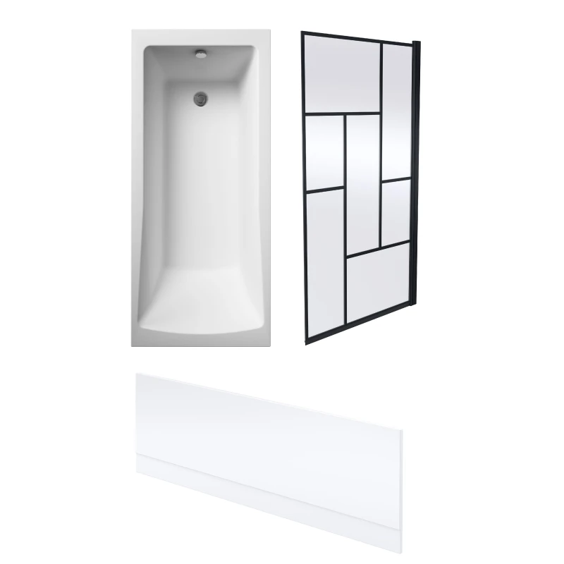Image of Balterley Square Bath, Front Panel and Abstract Black Screen 1700 x 700mm Black