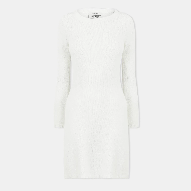 Image of Jack Wills Womens Knitted Bell-Sleeve Mini Jumper Dress Vintage White female 8 (XS)