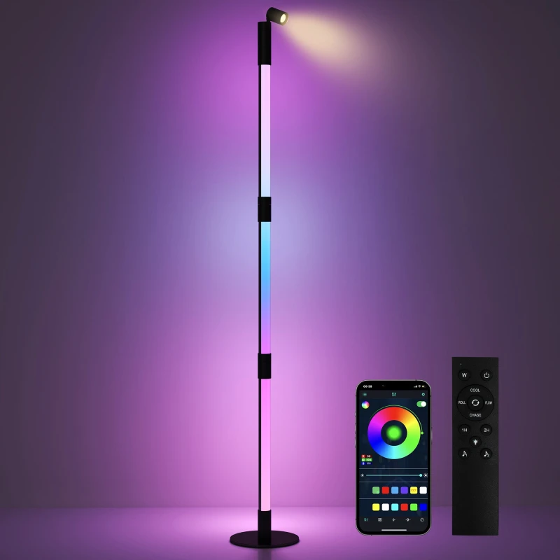 Image of HOMCOM LED Floor Lamp - Corner Floor Lamp App & Remote Control Dark Grey TJ Hughes 5063603784253