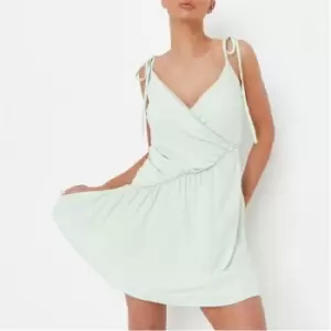 Image of Missguided Asymmetric Waist Linen Look Mini Dress - Green