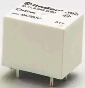 Image of Finder, 48V dc Coil Non-Latching Relay SPDT, 10A Switching Current PCB Mount Single Pole, 36.11.9.048.4011