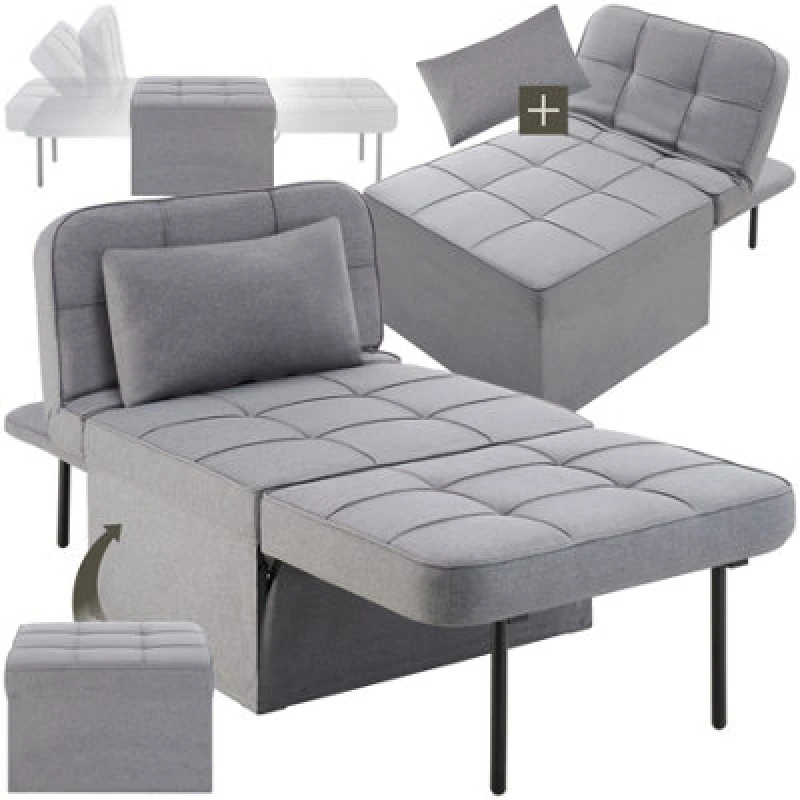 Image of Tectake 1 Sofa Bed Ponto - 4 In 1 Uses As A Stool, Chair, Lounger Or Bed, 6-Position Adjustable Backrest - Grey