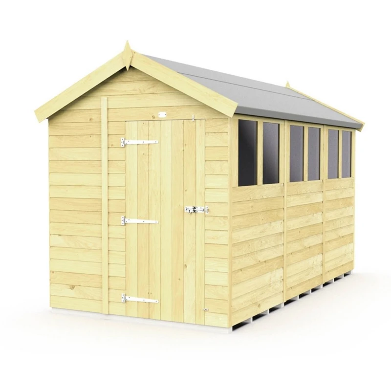 Image of Buttercup Farm 7 x 12 Feet Apex Shed - Single Door W/ Windows - L358 x W214 x H217cm in Brown Brown Unisex