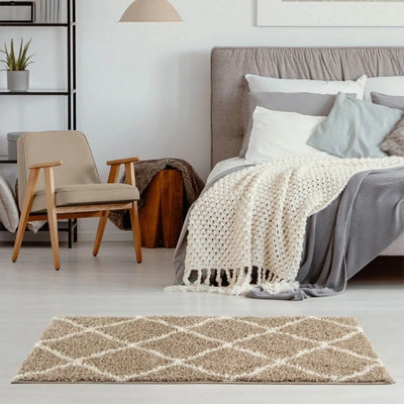 Image of THE RUGS Soft Moroccan Shaggy Rugs & Runners Beige & Ivory Living Room Size: 80cm x 150cm Beige Unisex 80cm x 150 cm