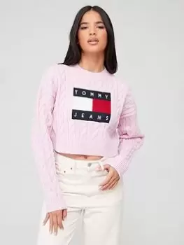 Image of Tommy Jeans Flag Logo Knitted Jumper - Pink Size M Women