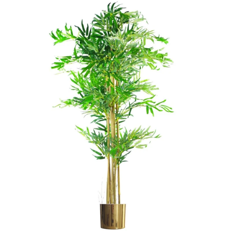Image of Leaf XL 5ft Artificial Bamboo Tree - Realistic, Low Maintenance, Gold Metal Planter