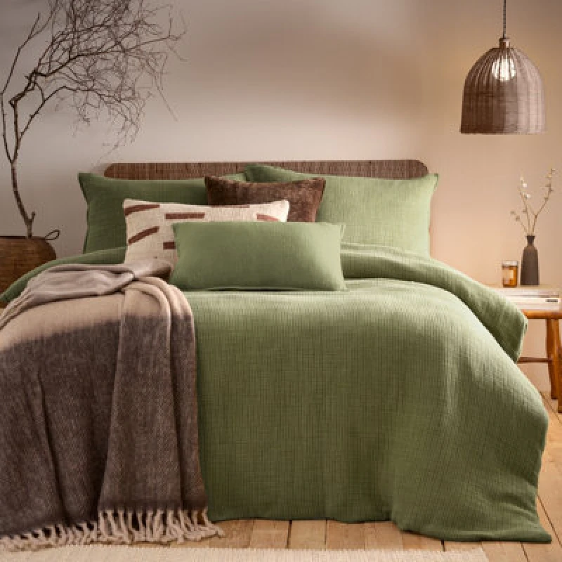 Image of Yard Ribble Acid Washed Duvet Set - Green Green Double