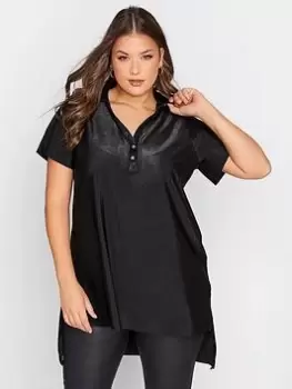 Image of Yours Collared Placket Top - Black, Size 18, Women