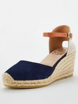 Image of Kanna Laura20 Suede Platform Wedge Espadrille - Navy