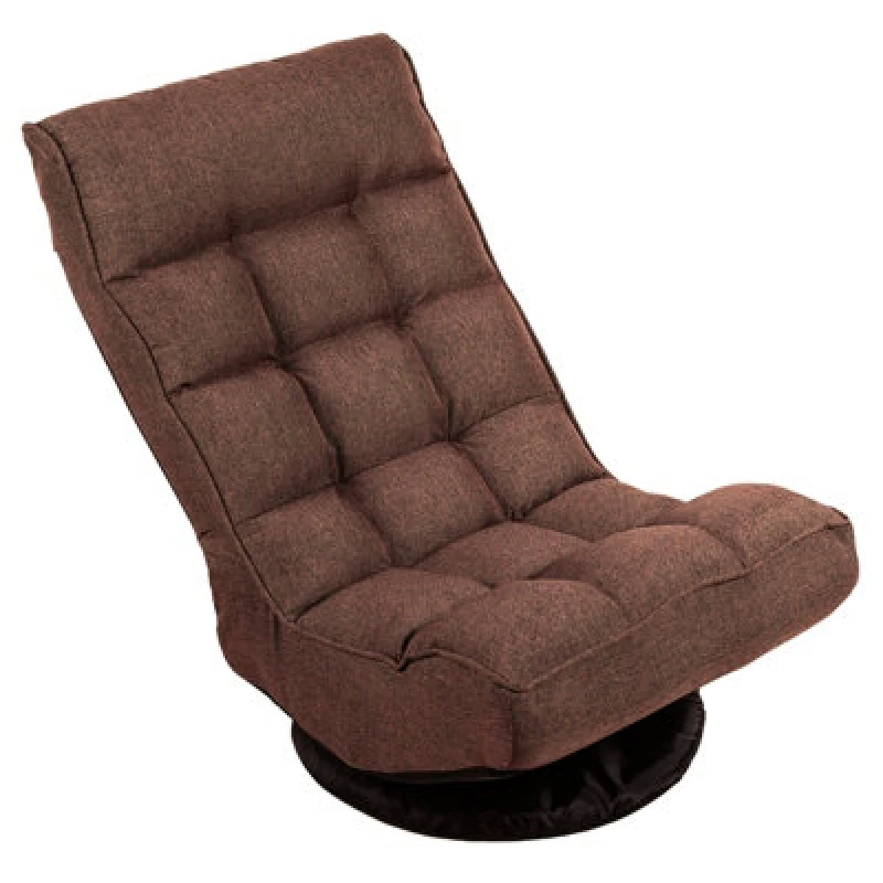 Image of Folding Floor Sofa Chair 360 Degree Swivel Floor Lazy High Back Sponge Recliner Chair No Assembly (Brown)
