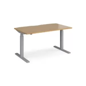 Image of Height Adjustable Desk Rectangular Desk 1400mm Oak Tops With Silver Frames 800mm Depth Elev8 Touch