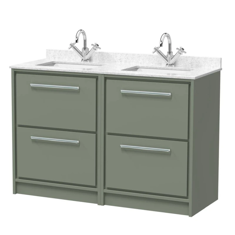 Image of Balterley 1200mm Floor Standing 4 Drawer with Marble Worktop Basin - Fern Green Green Unisex