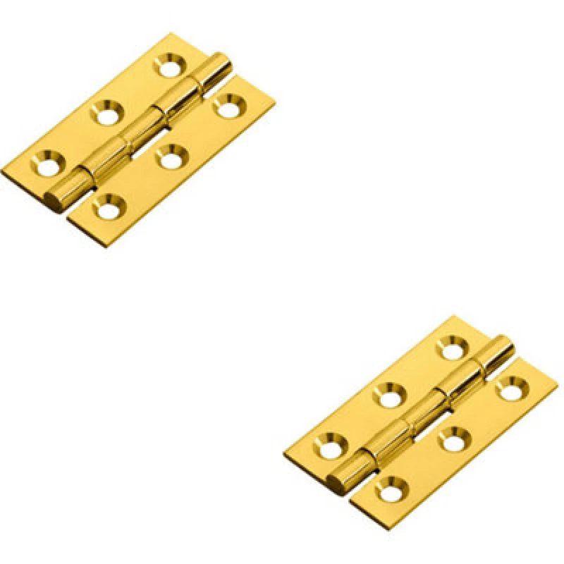 Image of Loops 2x PAIR 50 x 28 x 1.5mm Cabinet Hinge Polished Brass Small Cupboard Door Metallics