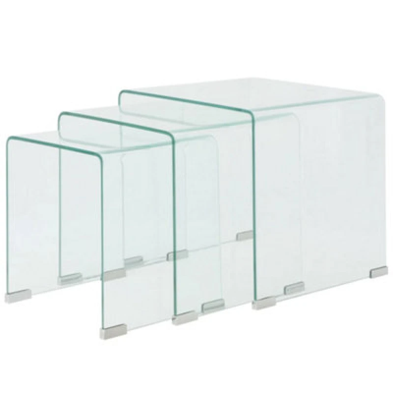 Image of Vidaxl Three Piece Nesting Table Set Tempered Glass Clear