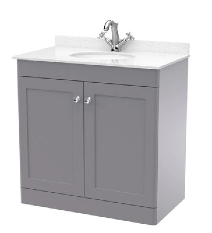 Image of nuie 800mm Floor Standing 2 Door Vanity & Marble Top 1TH - Satin Grey CLC226WR1