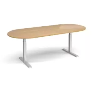 Image of Elev8 Touch radial end boardroom table 2400mm x 1000mm - silver frame and oak top