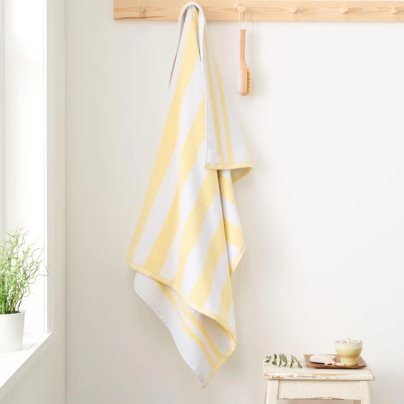 Image of Bianca Reversible Stripe Cotton Towel Yellow unisex Hand Towel