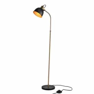 Image of Nielsen Braies Industrial Angled Floor Lamp, Matt Black And Antique Brass Finish 140 Cm
