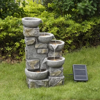 Image of Peaktop - Teamson Home Garden & Outdoor Solar Powered Water Feature with Lights, Cascading Water Fountain, 4 Tier Bowl Indoor Waterfall Decor &
