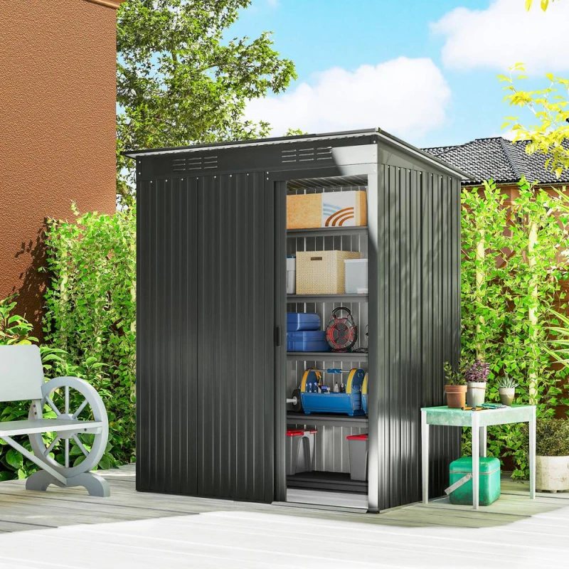 Image of Outsunny 5 x 3.5ft Metal Garden Shed with Effortless Assembly, Dark Grey 84H-456V00CG