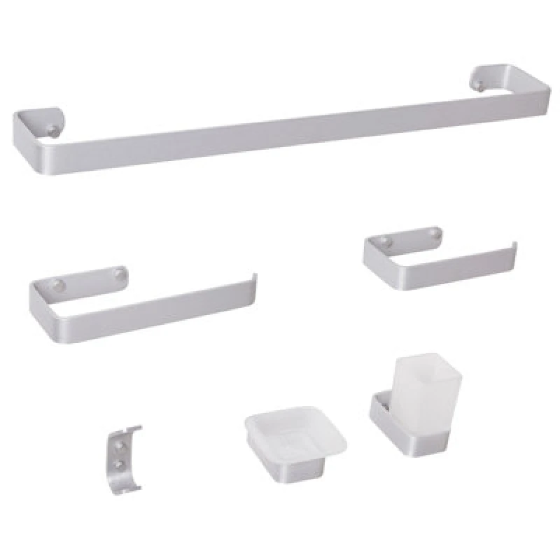 Image of Beliani 6 Piece Bathroom Hardware Set Zorritos With Towel Bars And Hooks Metal Silver