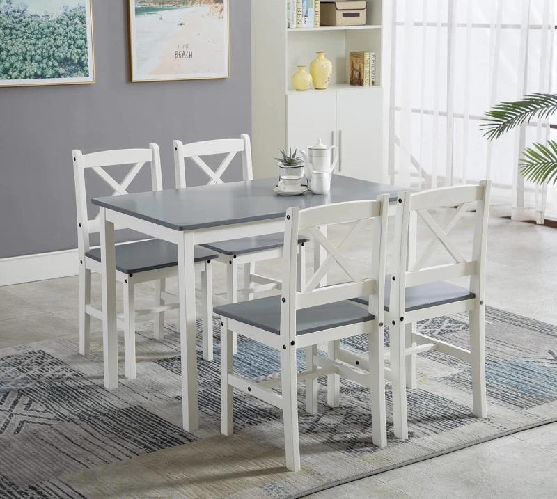 Image of MCC Direct Solid Wooden Kitchen Dining Table & 4 Chairs in Grey Grey Unisex