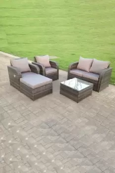Image of Fimous 4 Seater Outdoor Dark Grey Rattan Lounge Complete Sofa Set with Square Coffee Table, and Big Footstool