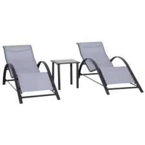 Image of Outsunny 3 Pieces Lounge Chair Set Garden Outdoor Recliner Sunbathing Chair with Table, Light Grey