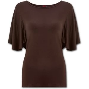 Image of Gothic Elegance Boat Neck Bat Sleeve Womens Small Short Sleeve Top - Chocolate Brown