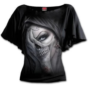 Image of Dead Hand Boat Neck Bat Sleeve Womens Medium Short Sleeve Top - Black