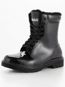 Image of Hugo Gamma Faux Fur Lace Up Rain Womens Black Boots