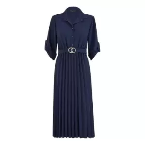 Image of Mela London Navy Pleated Skirt Midi Shirt Dress - Blue